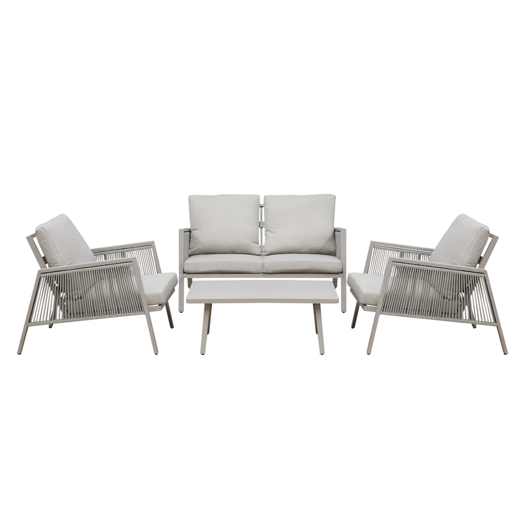 Fusion Aluminium Outdoor Sofa, Arm Chairs & Coffee Table Set 4pc DG56