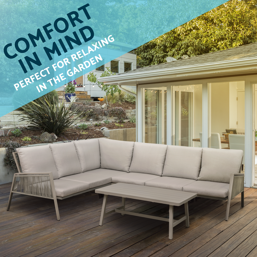 Fusion Aluminium Outdoor Corner Sofa & Coffee Table Set 4pc DG57