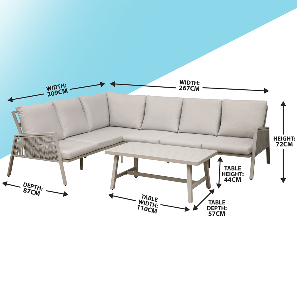 Fusion Aluminium Outdoor Corner Sofa & Coffee Table Set 4pc DG57