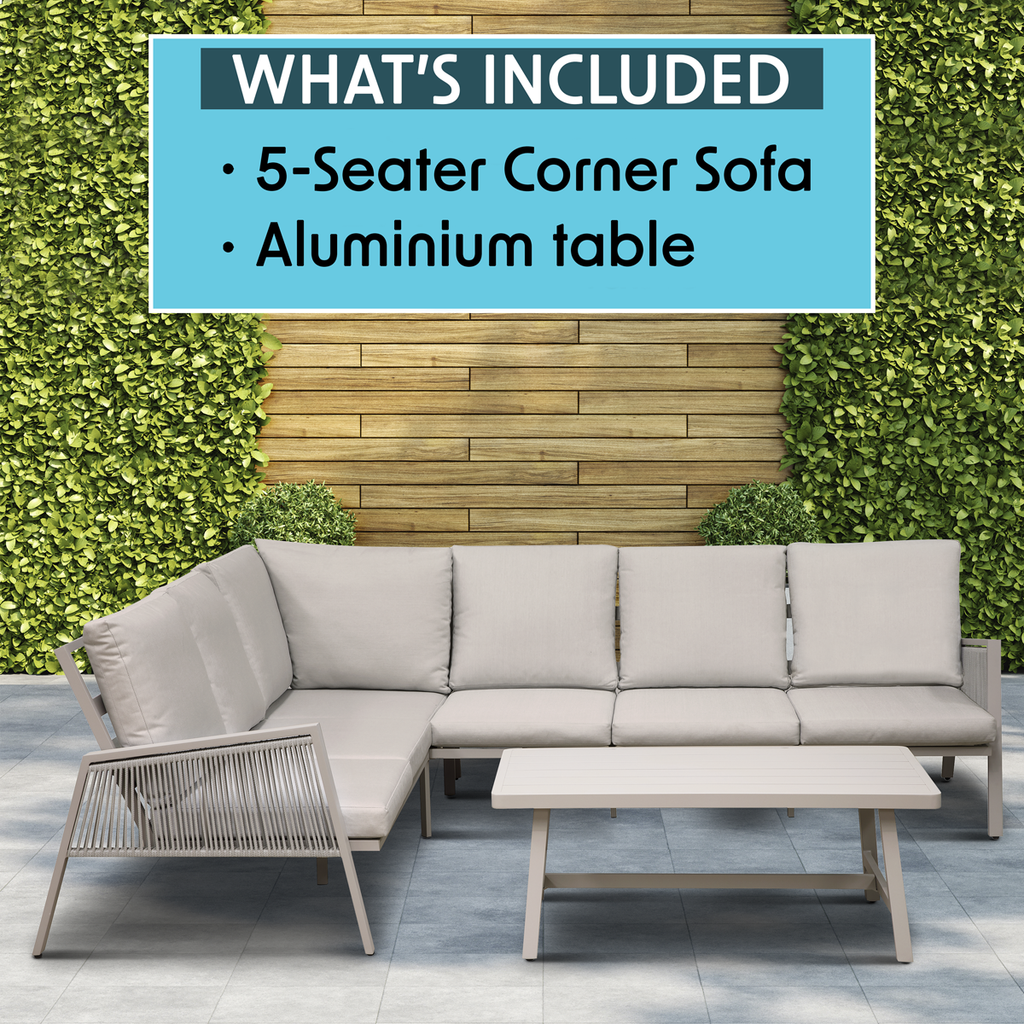 Fusion Aluminium Outdoor Corner Sofa & Coffee Table Set 4pc DG57
