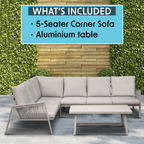 Fusion Aluminium Outdoor Corner Sofa & Coffee Table Set 4pc DG57