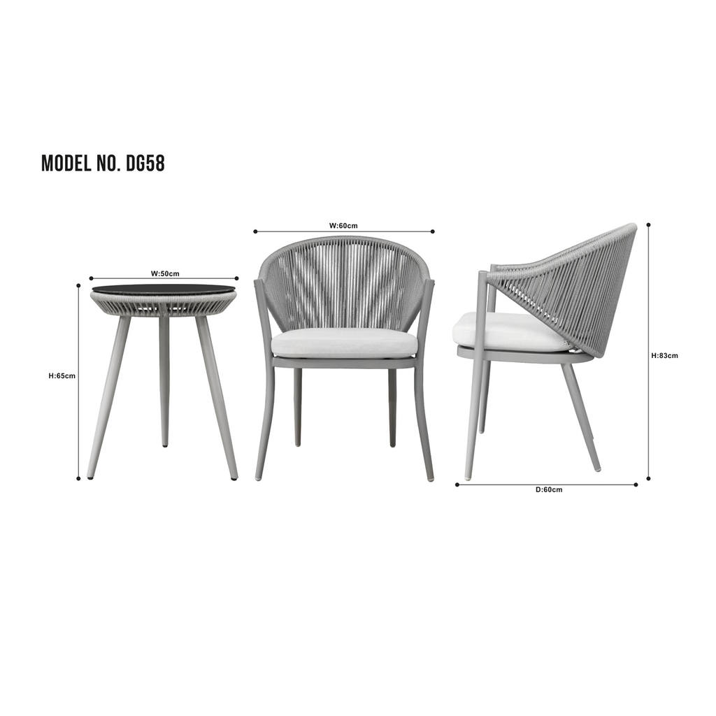 Echo Aluminium Balcony Set with Tempered Glass Tabletop 3pc DG58