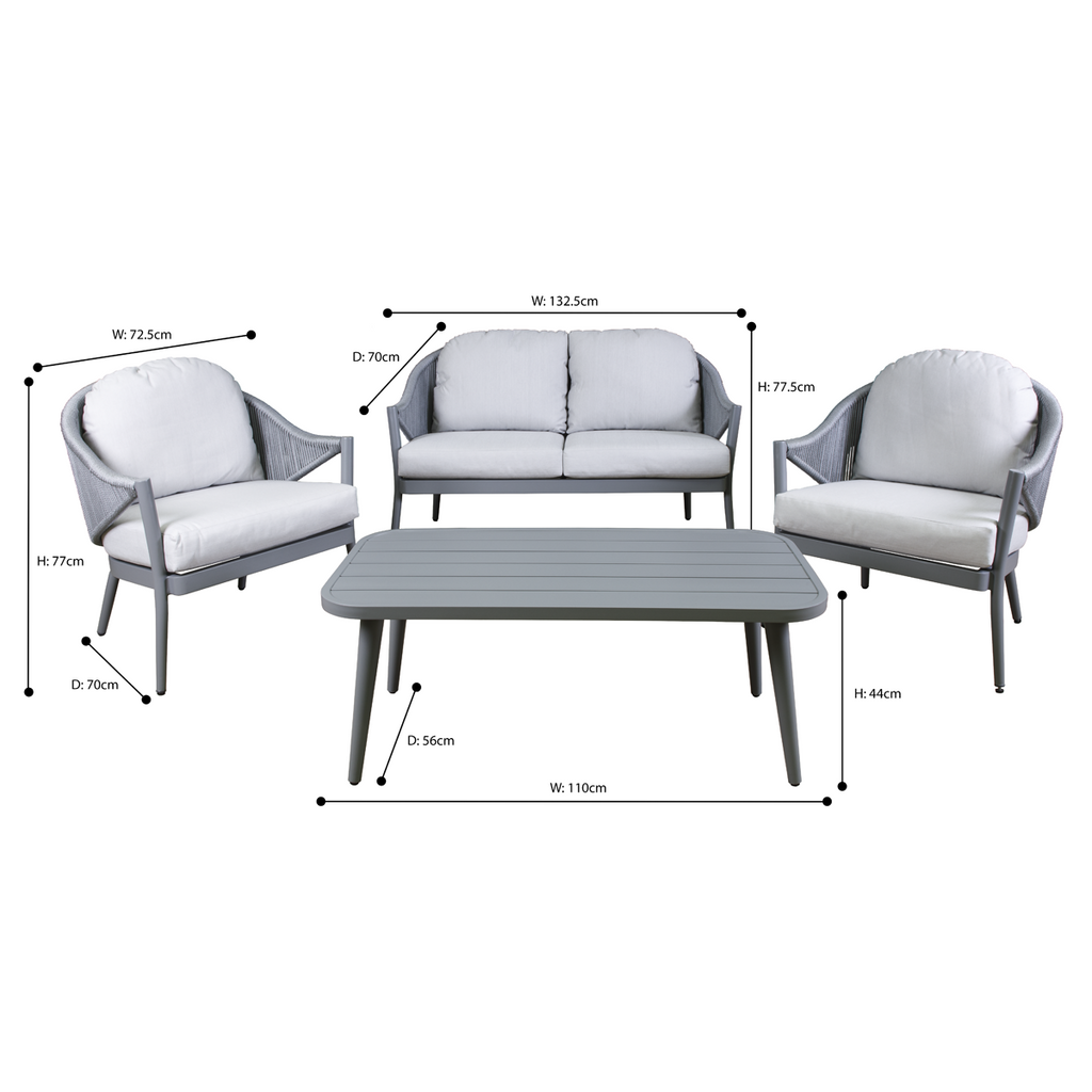 Echo Aluminium Outdoor Sofa, Chair & Coffee Table Set 4pc DG59