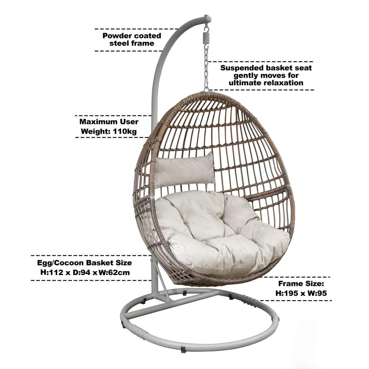 Single Swinging Egg Chair with Cushion DG60