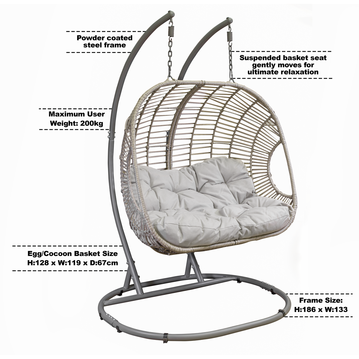 Double Swinging Egg Chair with Cushion DG61