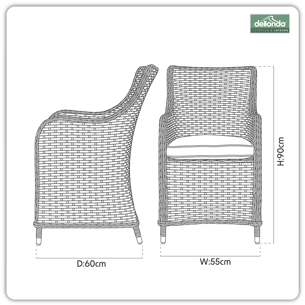 Chester Rattan Wicker Outdoor Garden Dining Chairs 2pc DG64