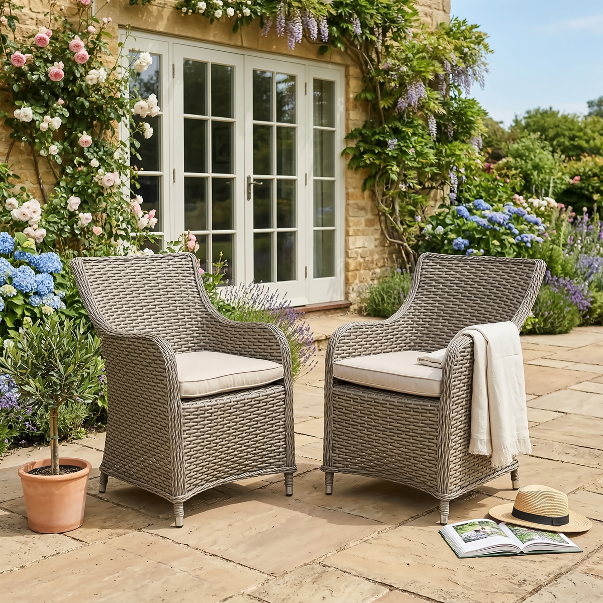 Chester Rattan Wicker Outdoor Garden Dining Chairs 2pc DG64