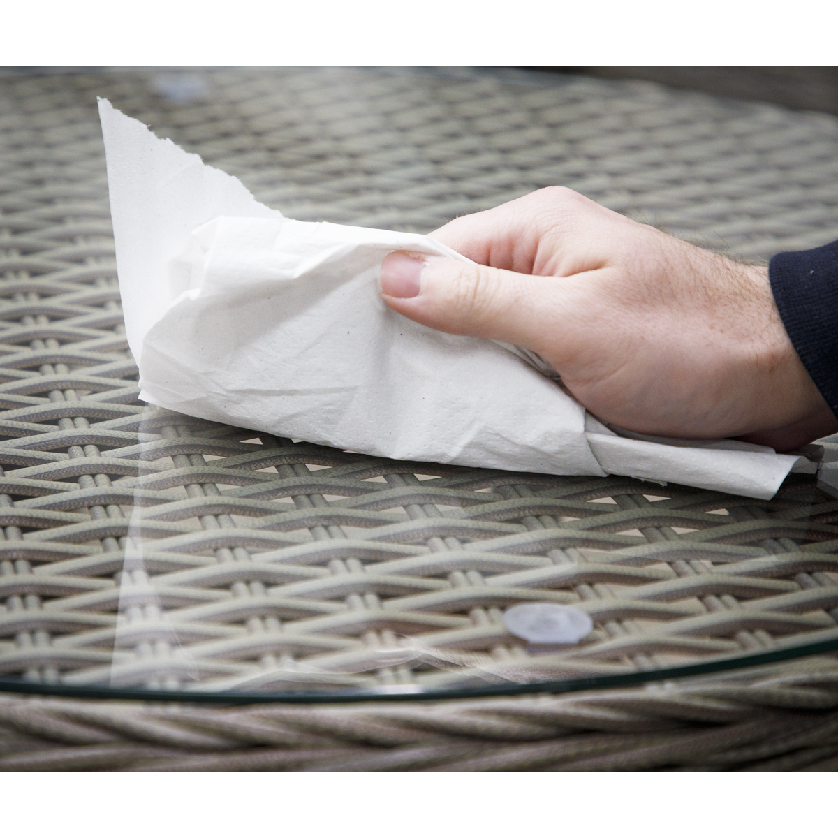 Chester Rattan Wicker Round Outdoor Table with Tempered Glass Top DG65