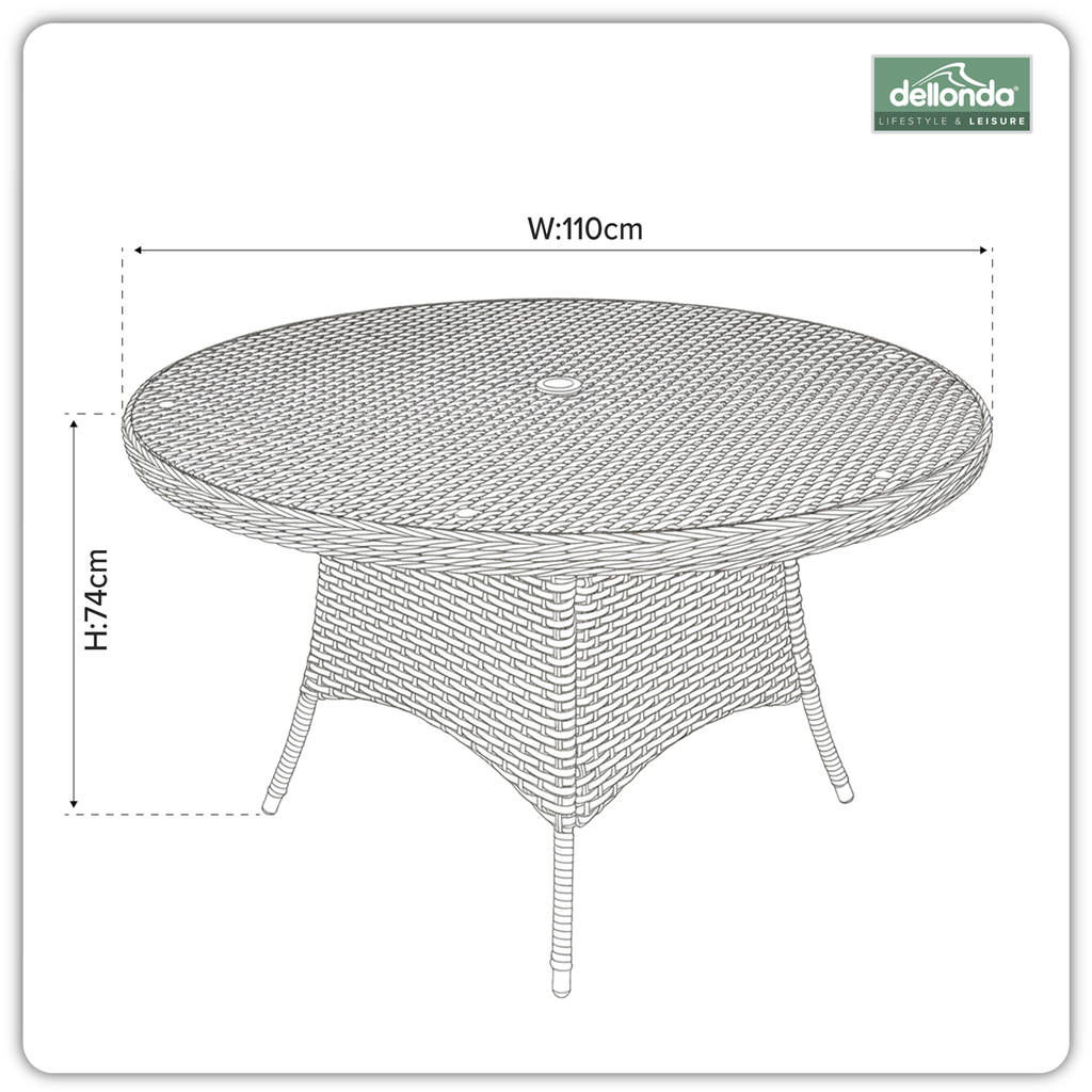 Chester Rattan Wicker Round Outdoor Dining Table with Tempered Glass Top DG66