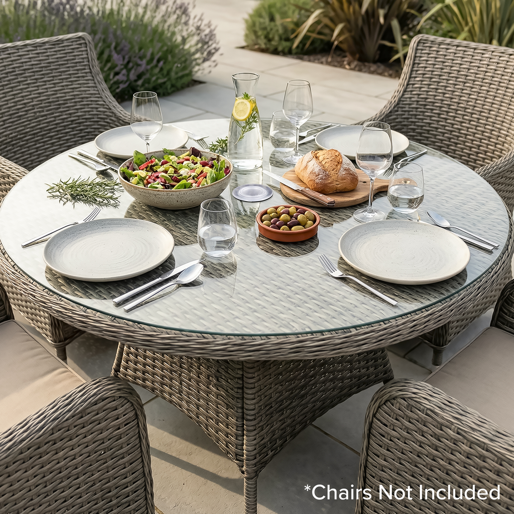 Chester Rattan Wicker Round Outdoor Dining Table with Tempered Glass Top DG66