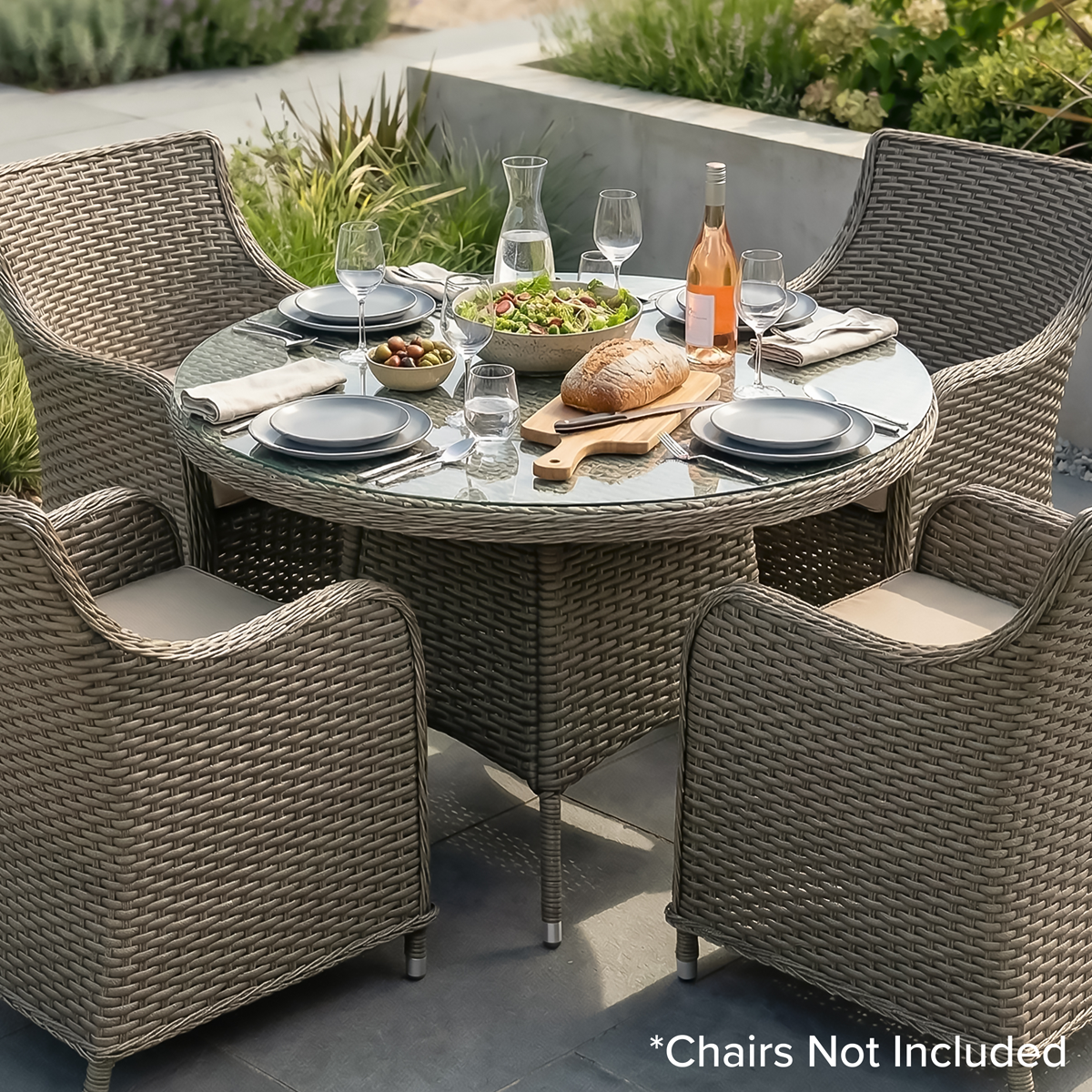 Chester Rattan Wicker Round Outdoor Dining Table with Tempered Glass Top DG66