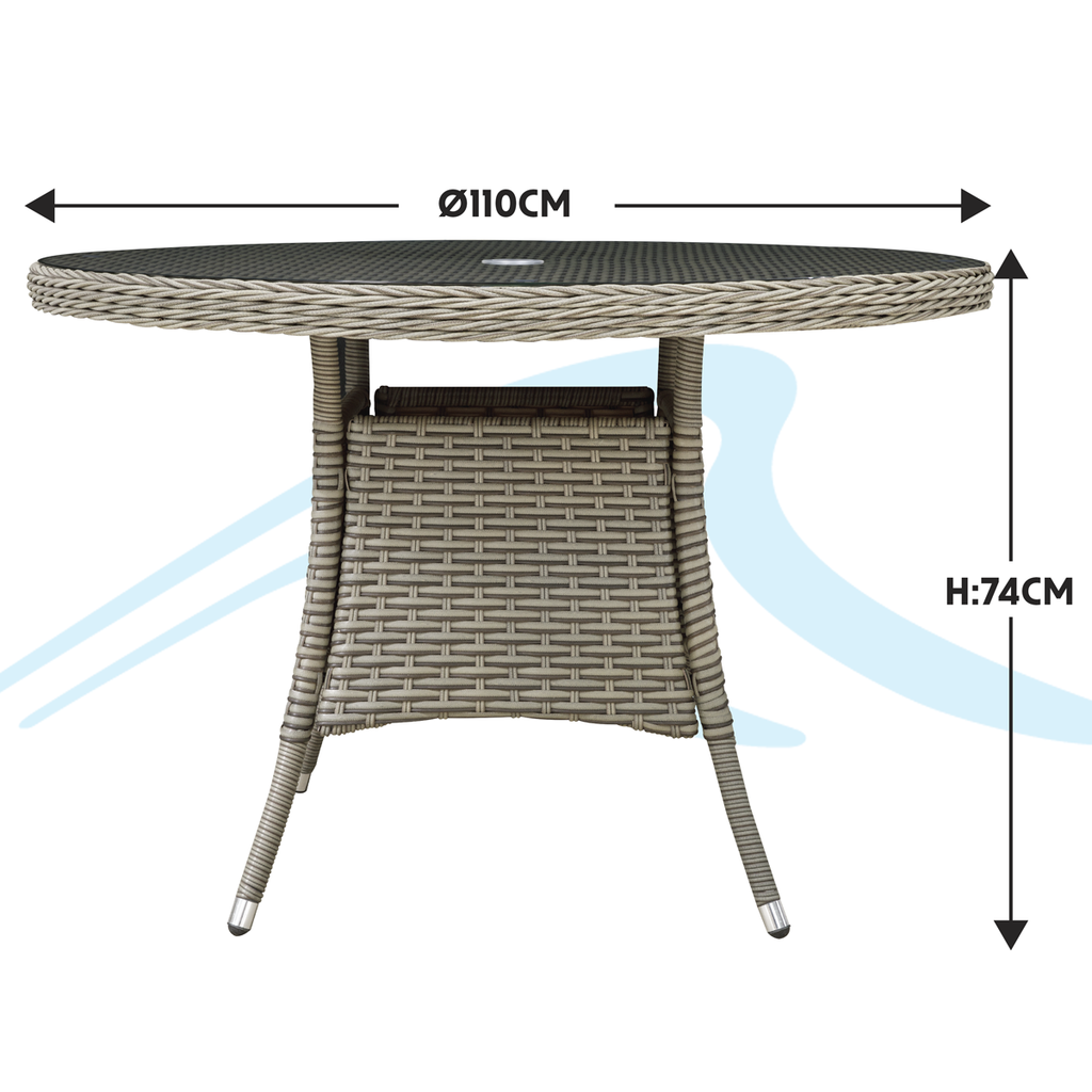 Chester Rattan Wicker Round Outdoor Dining Table with Tempered Glass Top DG66