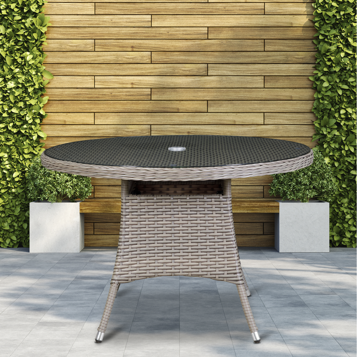 Chester Rattan Wicker Round Outdoor Dining Table with Tempered Glass Top DG66
