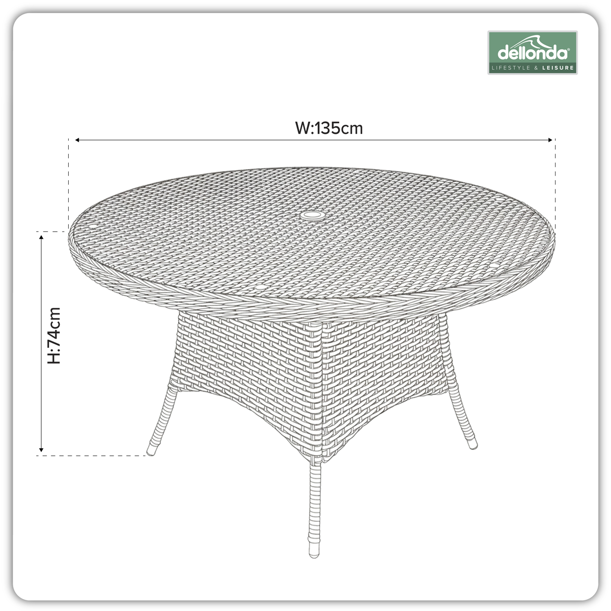 Chester Rattan Wicker Round Outdoor Dining Table with Tempered Glass Top DG67