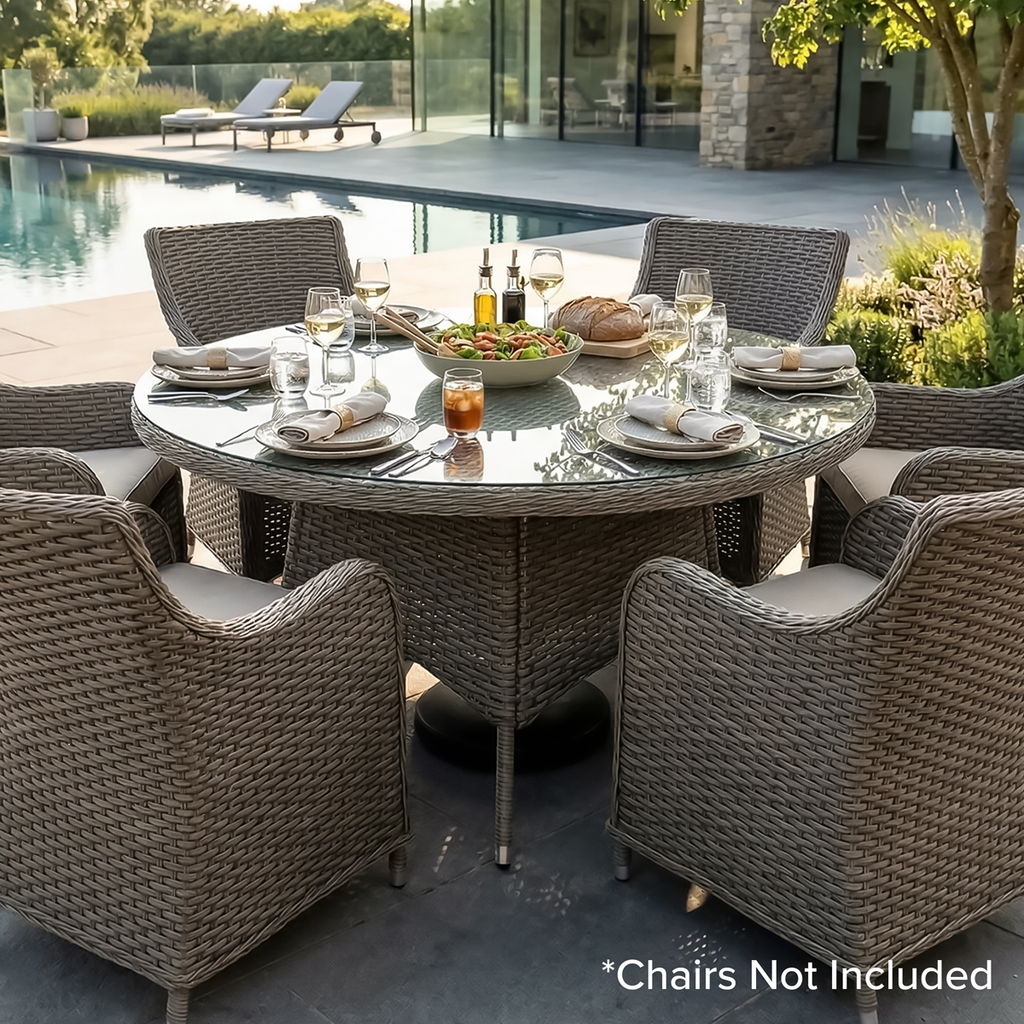 Chester Rattan Wicker Round Outdoor Dining Table with Tempered Glass Top DG67