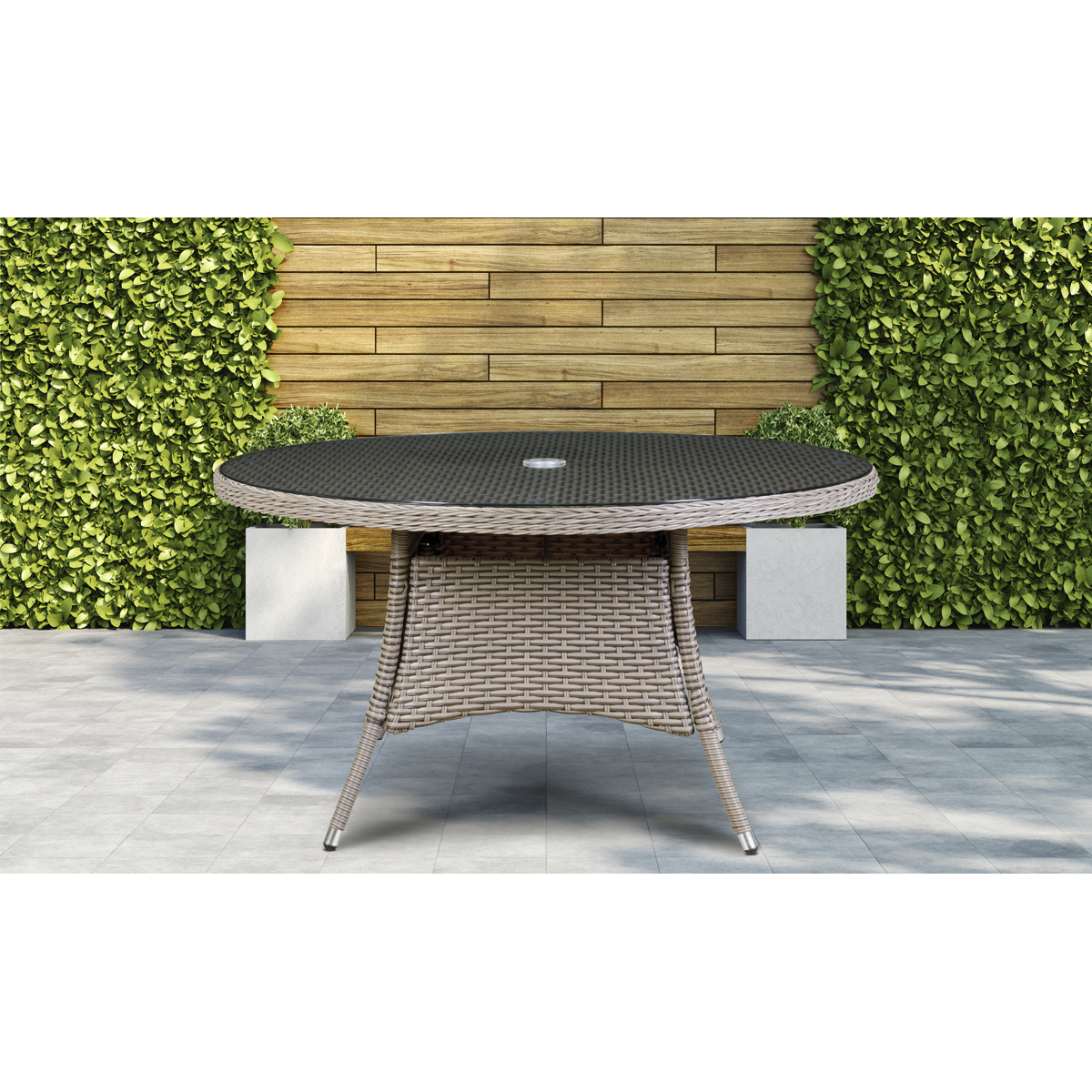 Chester Rattan Wicker Round Outdoor Dining Table with Tempered Glass Top DG67