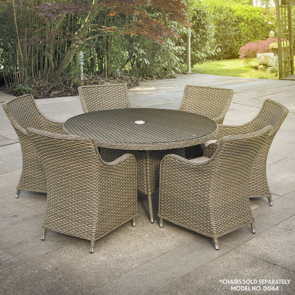 Chester Rattan Wicker Round Outdoor Dining Table with Tempered Glass Top DG67