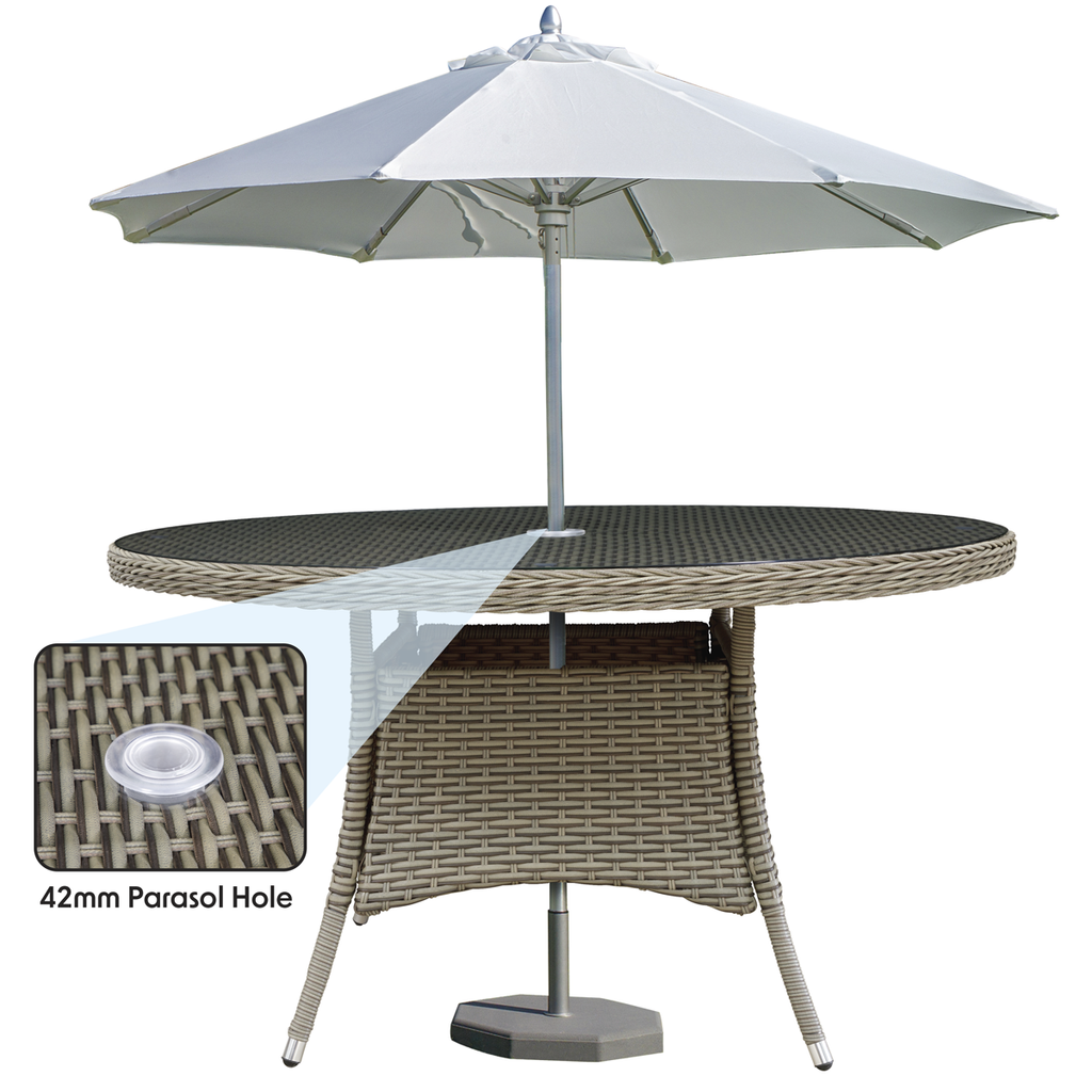 Chester Rattan Wicker Round Outdoor Dining Table with Tempered Glass Top DG67