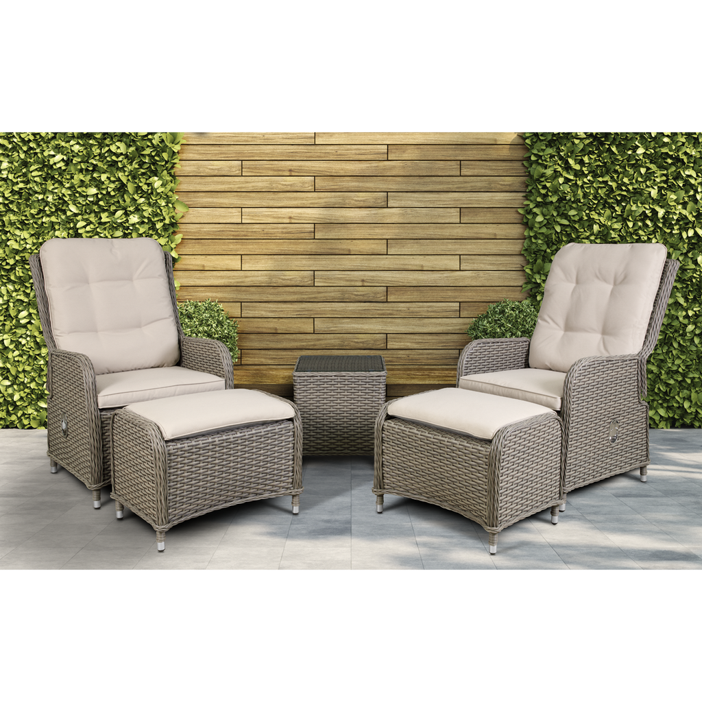 Chester Rattan Wicker Outdoor Recliner Loungers & Table Set 5pc DG68