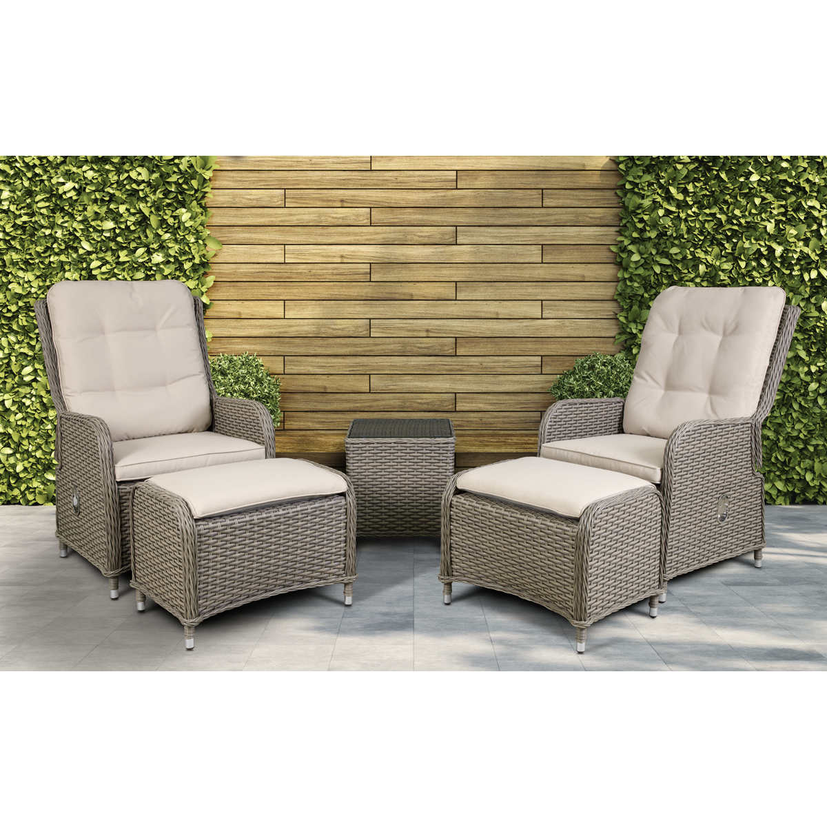 Chester Rattan Wicker Outdoor Recliner Loungers & Table Set 5pc DG68