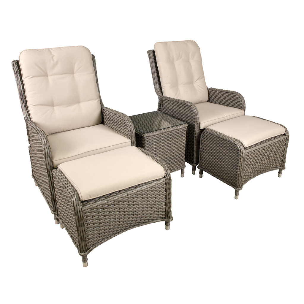 Chester Rattan Wicker Outdoor Recliner Loungers & Table Set 5pc DG68