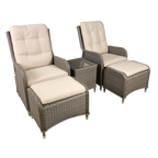 Chester Rattan Wicker Outdoor Recliner Loungers & Table Set 5pc DG68