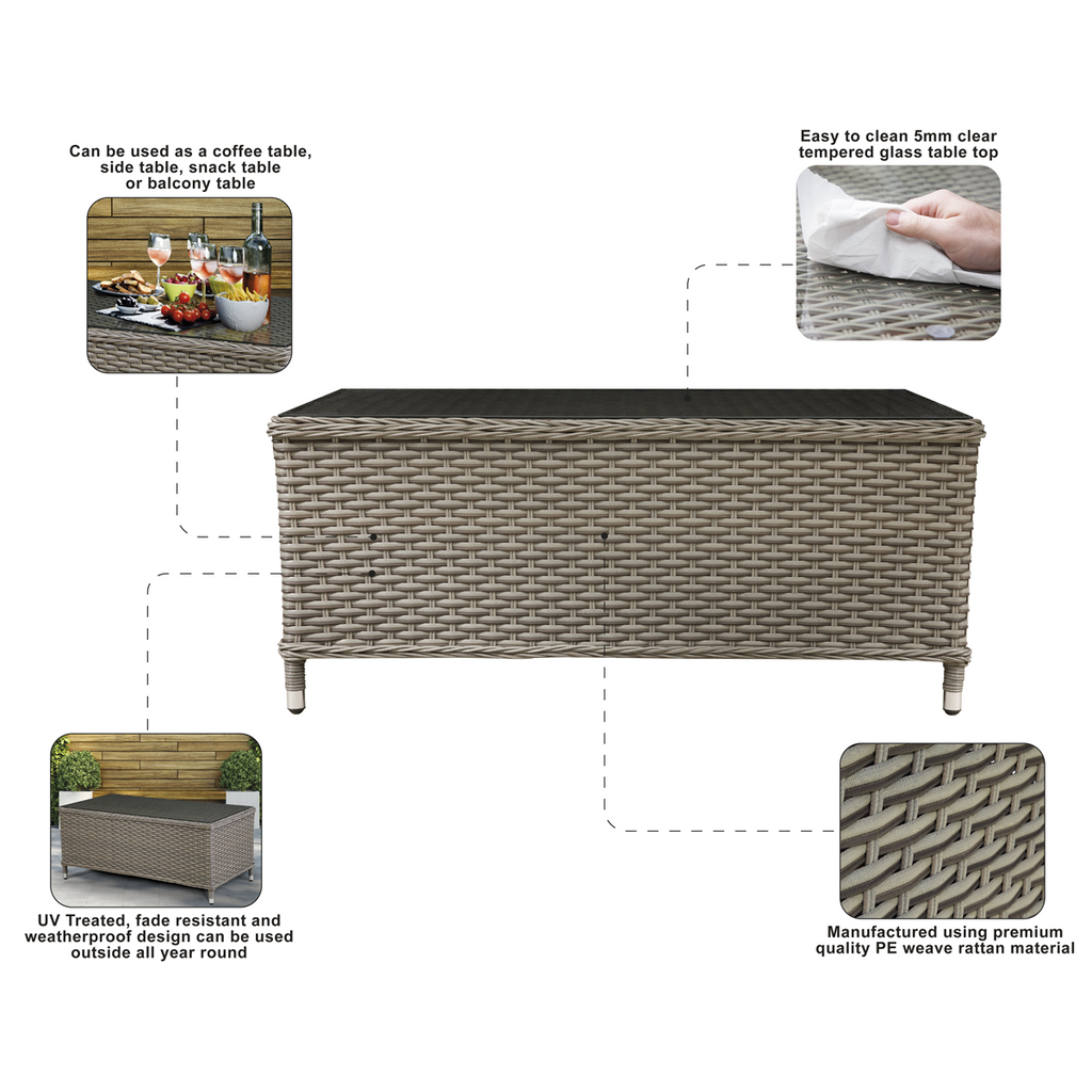 Chester Rattan Wicker Outdoor Balcony Table with Tempered Glass Top DG71