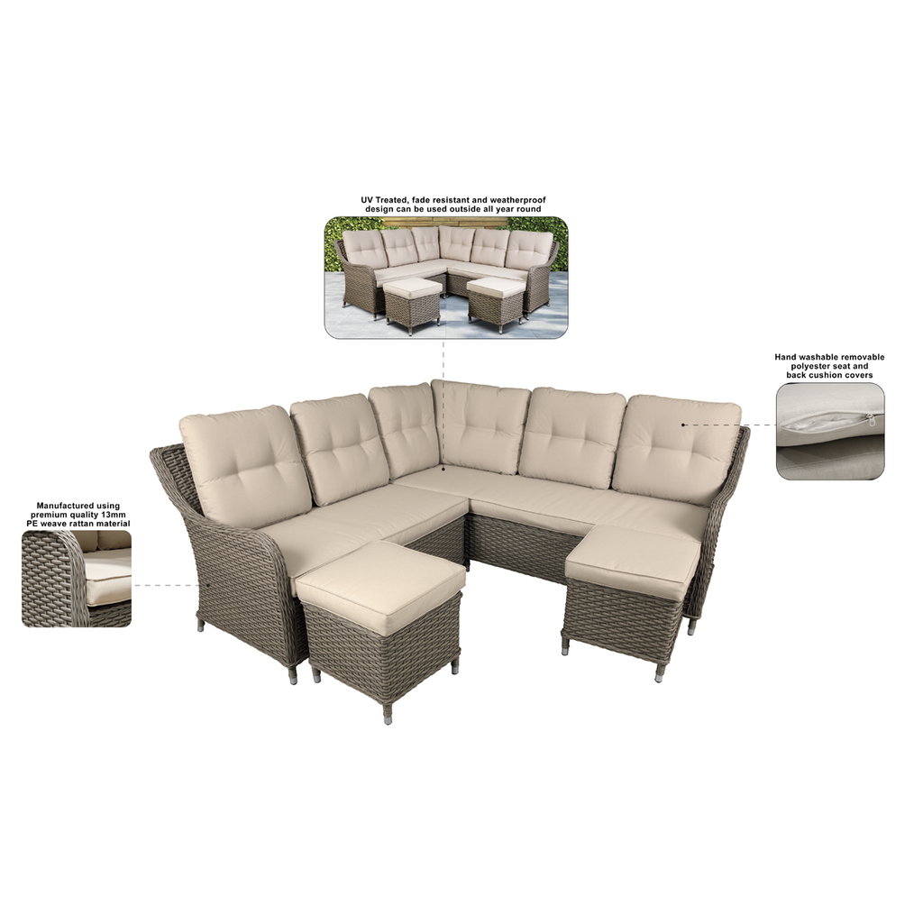 Chester Rattan Wicker Outdoor 5-Seater Corner Sofa Set 4pc DG72