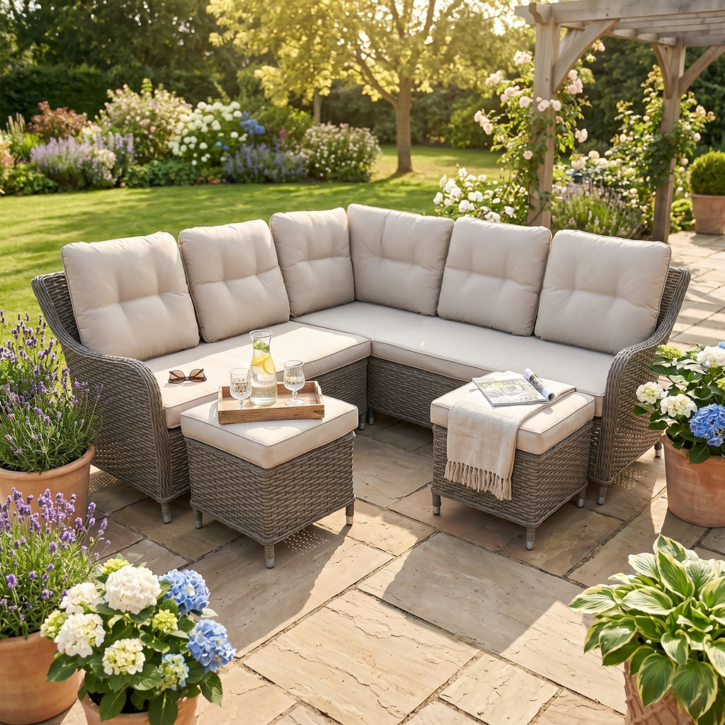 Chester Rattan Wicker Outdoor 5-Seater Corner Sofa Set 4pc DG72