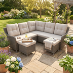 Chester Rattan Wicker Outdoor 5-Seater Corner Sofa Set 4pc DG72