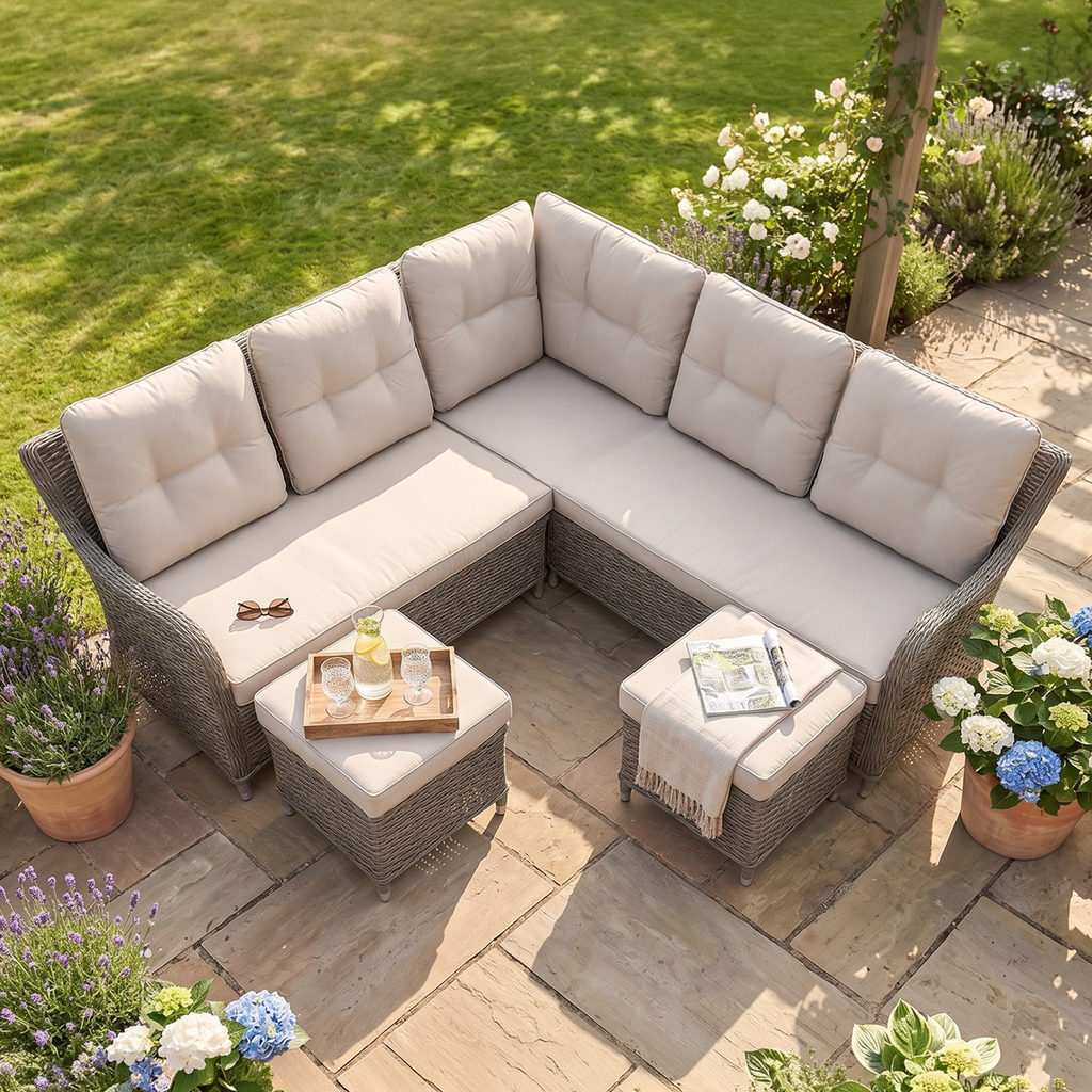 Chester Rattan Wicker Outdoor 5-Seater Corner Sofa Set 4pc DG72