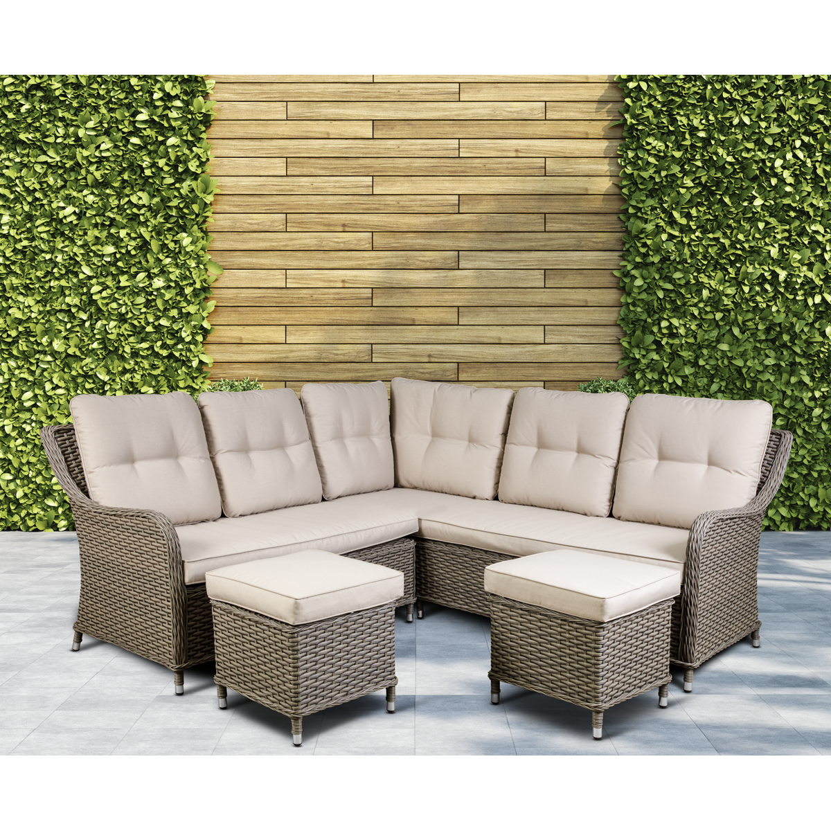Chester Rattan Wicker Outdoor 5-Seater Corner Sofa Set 4pc DG72