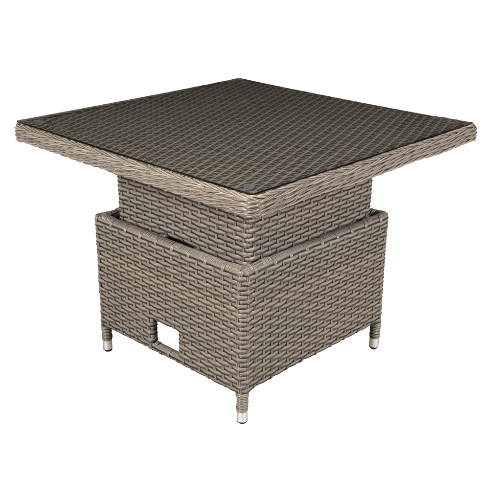 Chester Rattan Wicker Adjustable-Height Outdoor Dining Table with Tempered Glass Top DG73