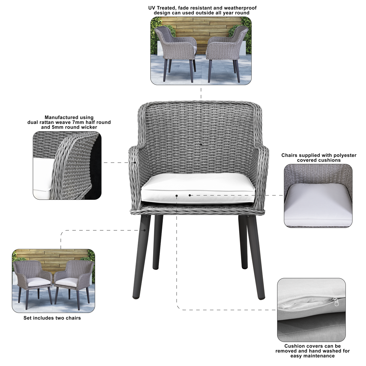 Buxton Rattan Wicker Outdoor Chairs Set 2pc DG76