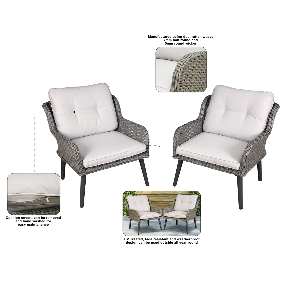 Buxton Rattan Wicker Outdoor Chair Set 2pc DG79