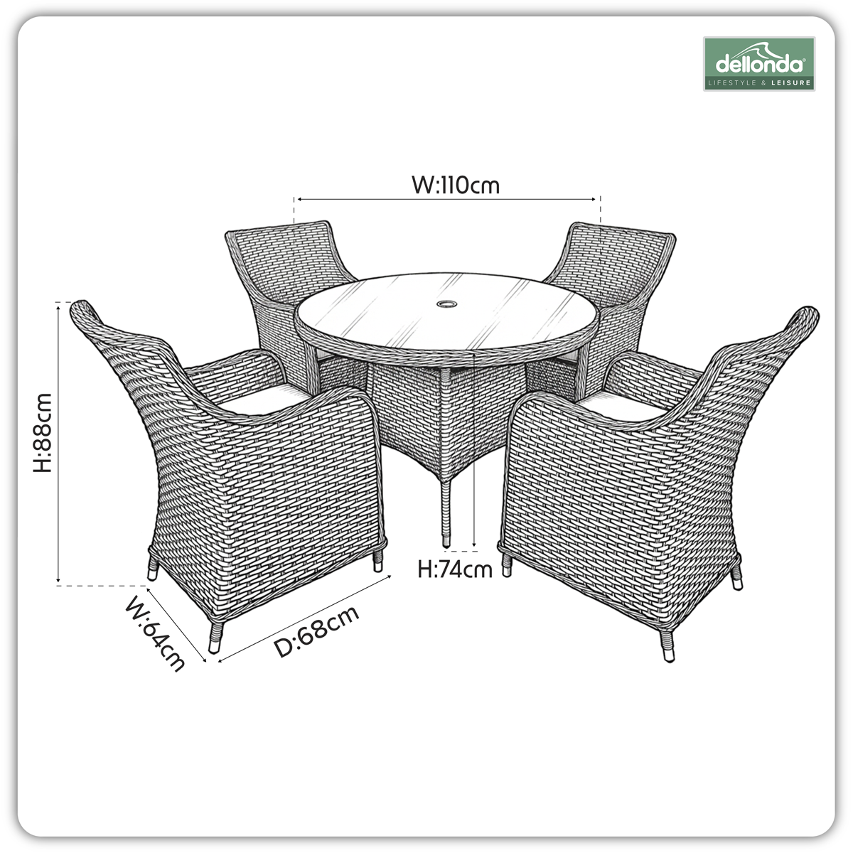 Chester Rattan Wicker Outdoor Dining Set with Tempered Glass Tabletop 5pc DG84