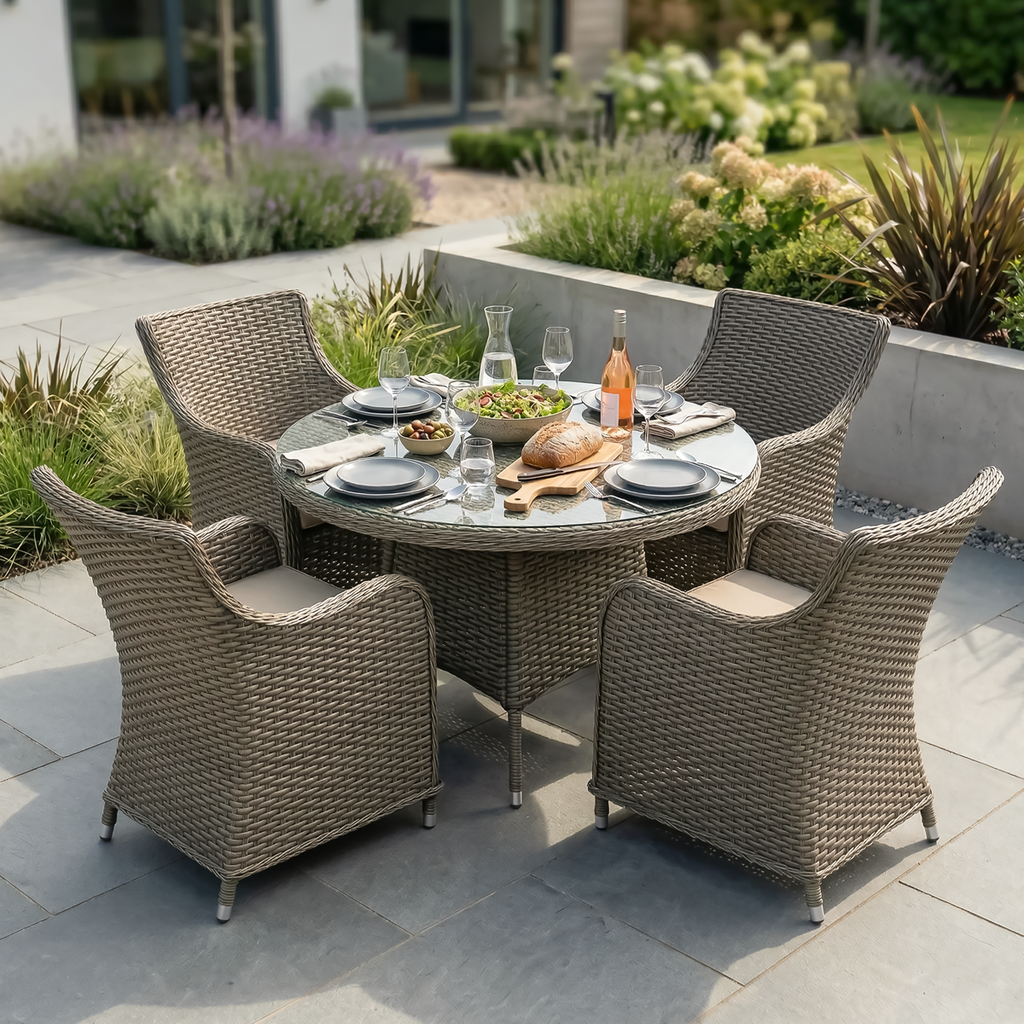 Chester Rattan Wicker Outdoor Dining Set with Tempered Glass Tabletop 7pc DG85