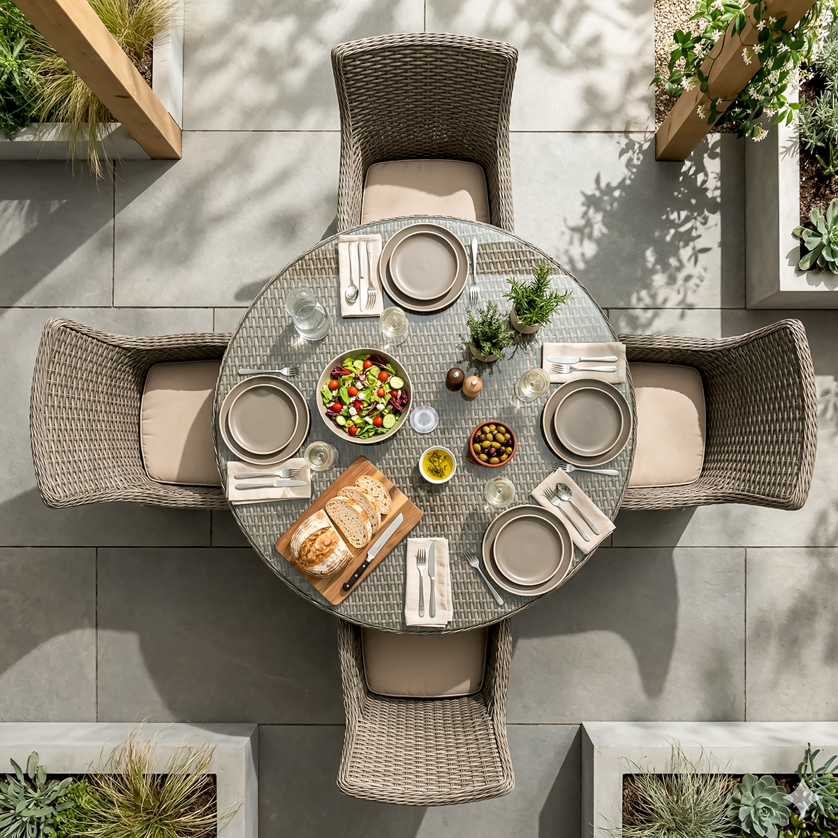Chester Rattan Wicker Outdoor Dining Set with Tempered Glass Tabletop 5pc DG84
