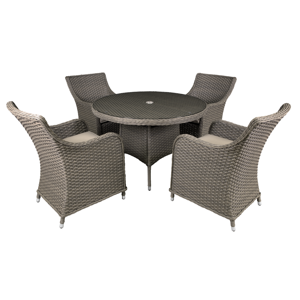 Chester Rattan Wicker Outdoor Dining Set with Tempered Glass Tabletop 5pc DG84