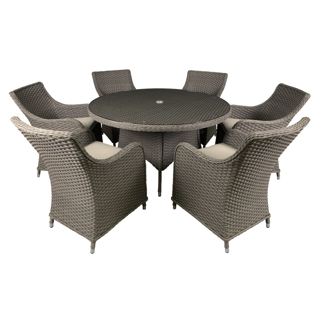 Chester Rattan Wicker Outdoor Dining Set with Tempered Glass Tabletop 7pc DG85