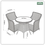 Chester Rattan Wicker Outdoor Dining Set with Tempered Glass Tabletop 3pc DG86