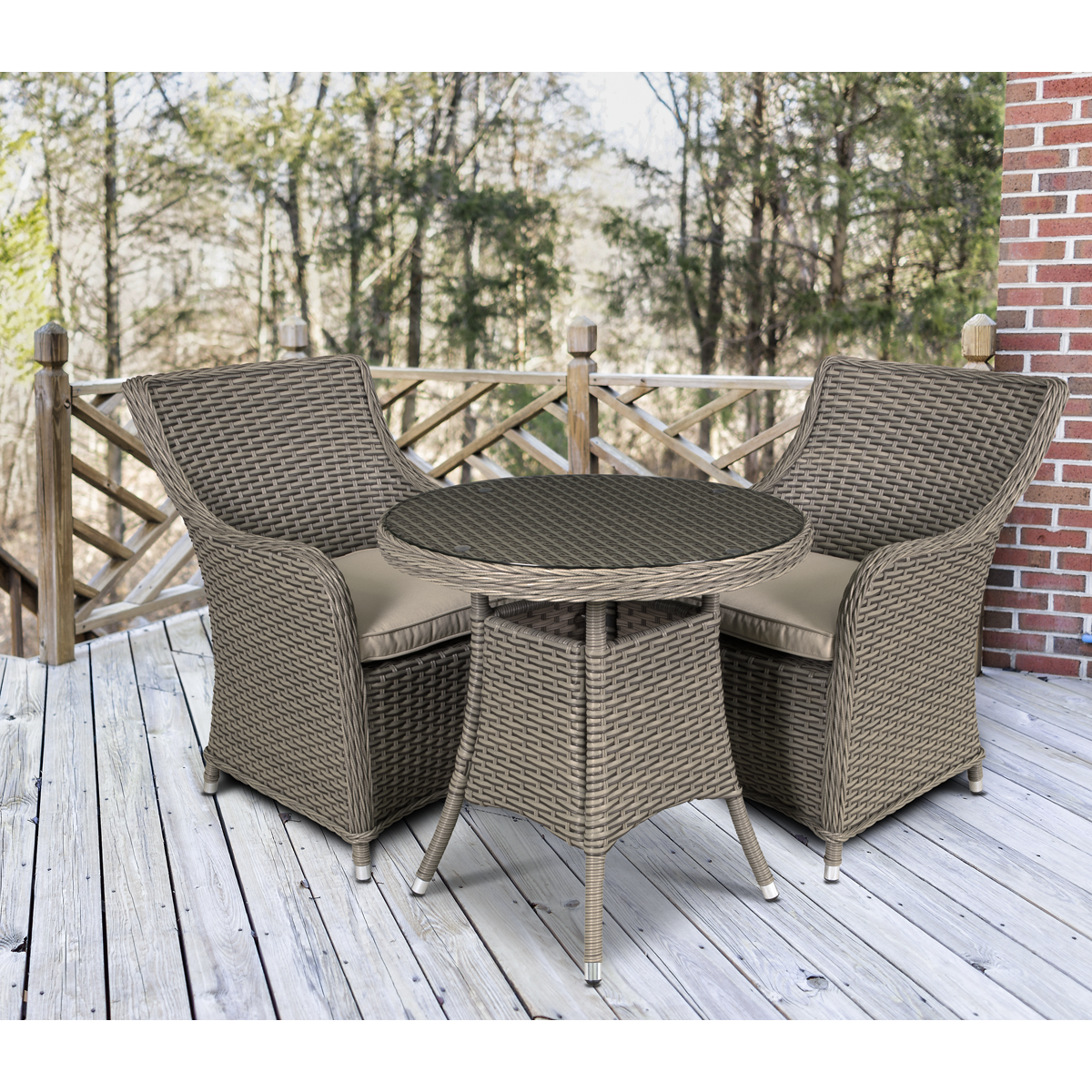 Chester Rattan Wicker Outdoor Dining Set with Tempered Glass Tabletop 3pc DG86