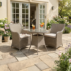 Chester Rattan Wicker Outdoor Dining Set with Tempered Glass Tabletop 3pc DG86