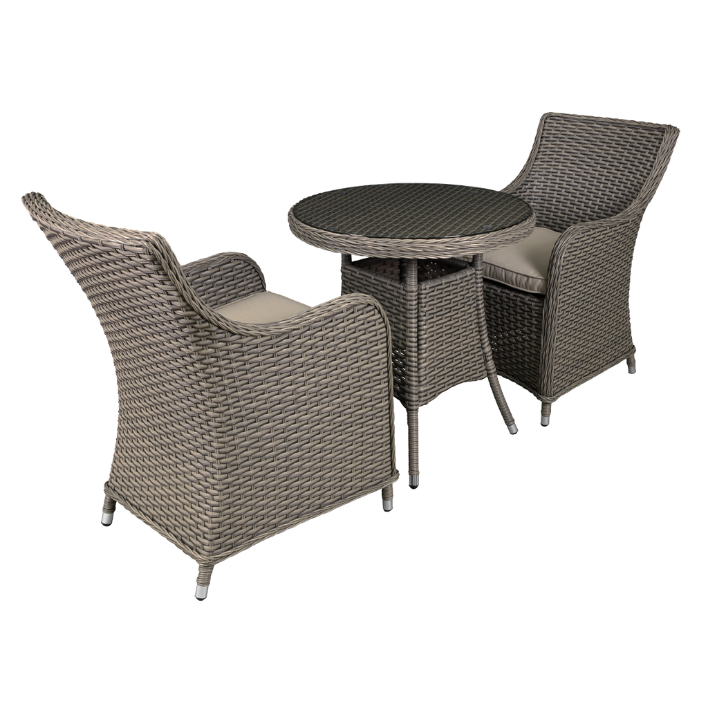Chester Rattan Wicker Outdoor Dining Set with Tempered Glass Tabletop 3pc DG86