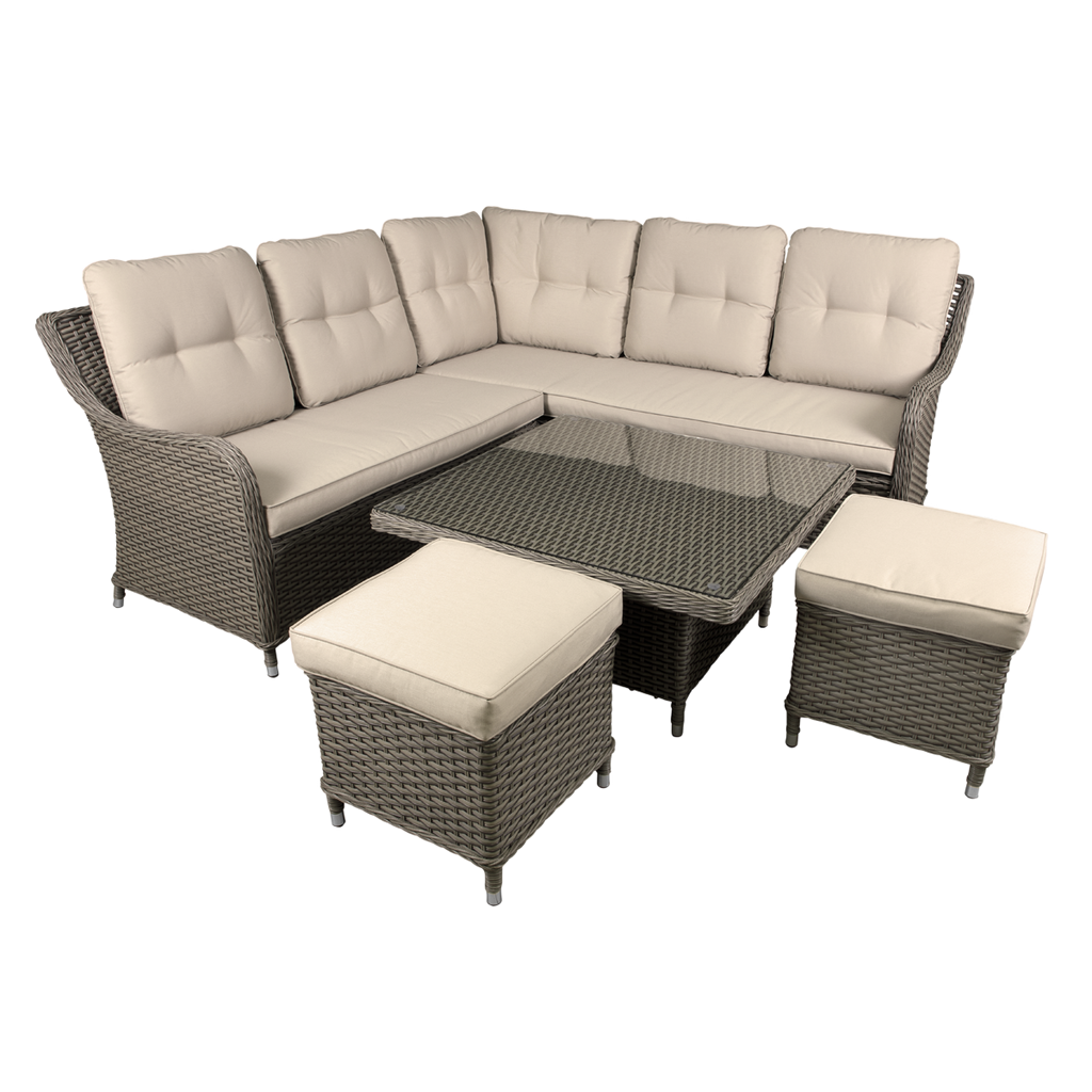 Chester Rattan Wicker Outdoor 5-Seater Corner Sofa, Adjustable Table & Footstools Set 5pc DG89