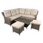 Chester Rattan Wicker Outdoor 5-Seater Corner Sofa, Adjustable Table & Footstools Set 5pc DG89