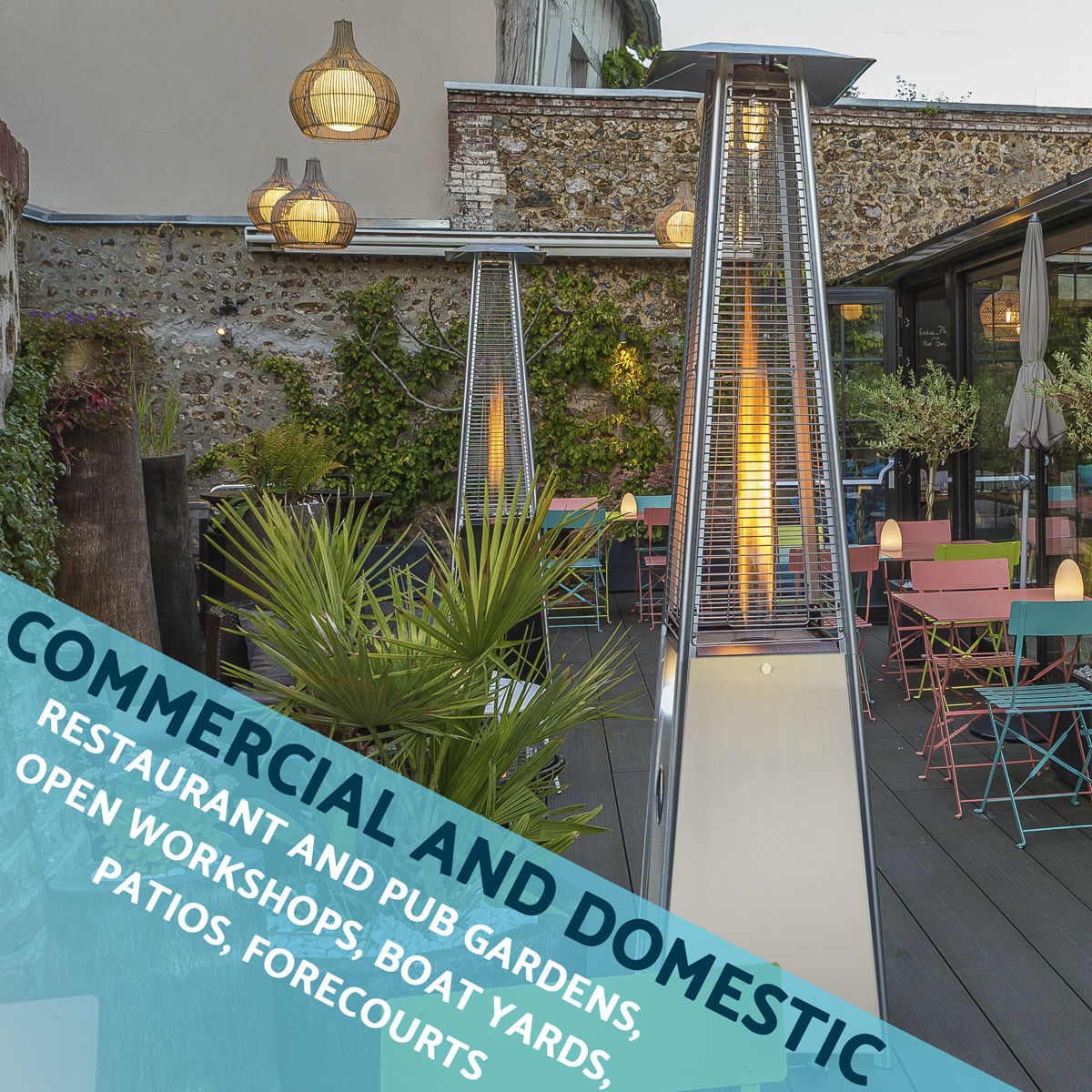 Freestanding Pyramid Outdoor Gas Patio Heater 13kW - Stainless Steel DG99