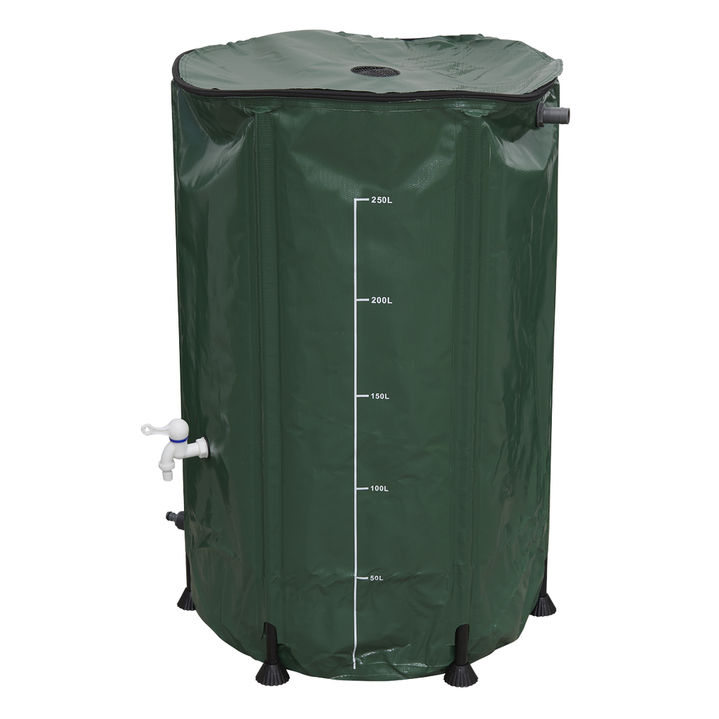 Collapsible PVC Garden Water Butt with Zipped Lid & Drain Tap 250L DG9