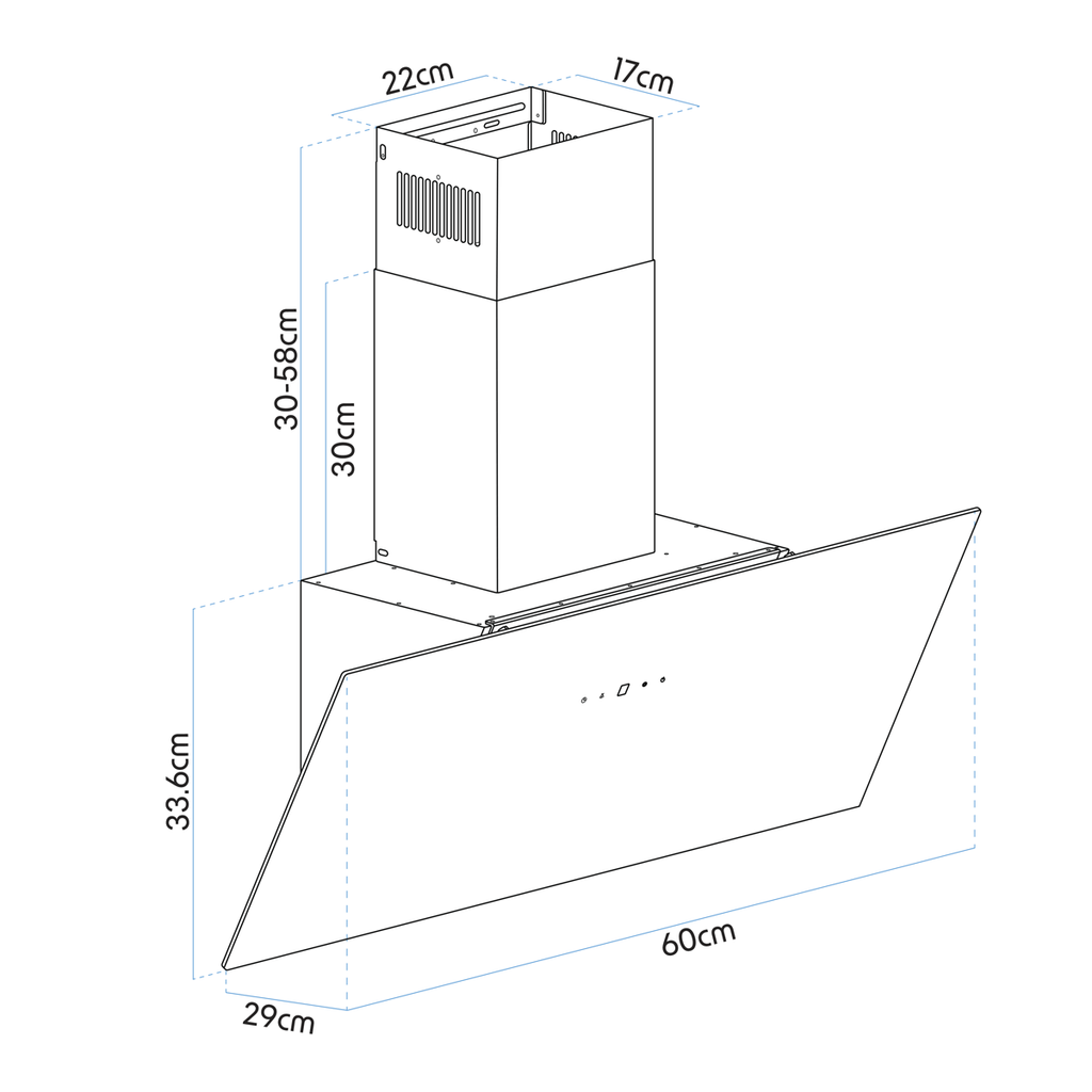 Baridi Angled Chimney Cooker Hood with Touch Controls & Carbon Filters 60cm - Black Glass DH105