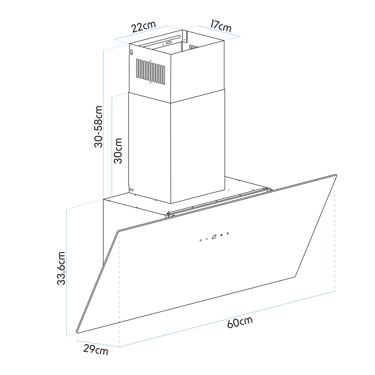 Baridi Angled Chimney Cooker Hood with Touch Controls & Carbon Filters 60cm - Black Glass DH105
